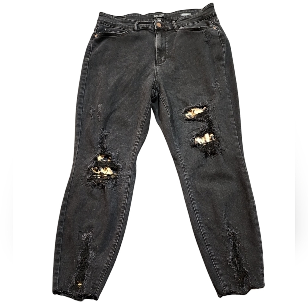 Judy Blue black skinny high rise peek-a-boo animal print stretch jeans Size 16W